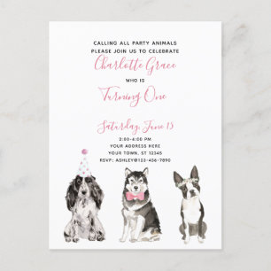 Black White Rosa Script Girl Girl's 1st Birthday P Inbjudan Vykort
