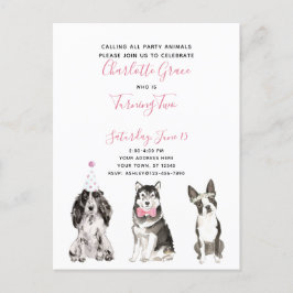 Black White Rosa Script Girl Girl's 2nd Birthday P Inbjudan Vykort