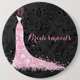 Black White & Rosa Snöre Bröllop Dress Bridesmaids Knapp