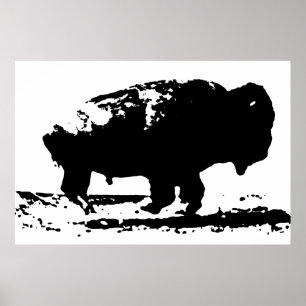 Black & White Running Buffalo Silhouette-filmkonst Poster