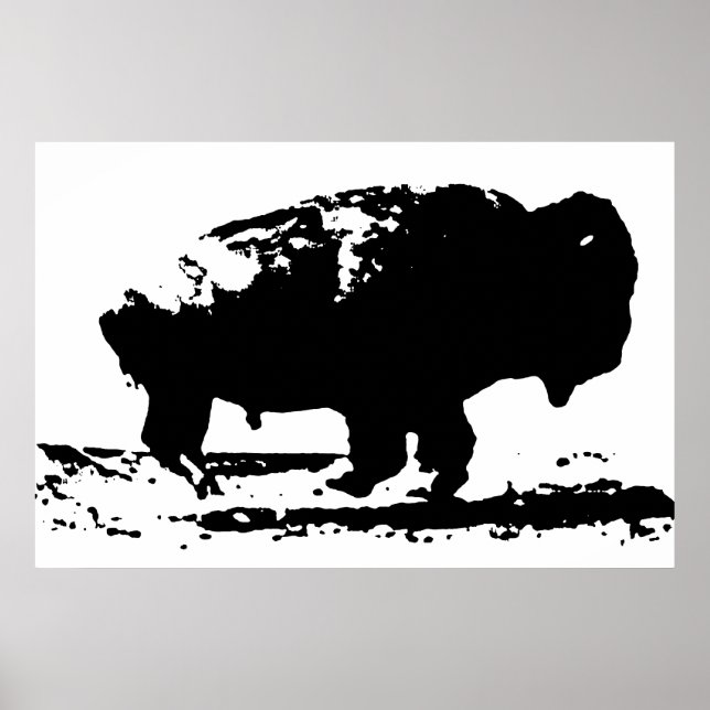 Black & White Running Buffalo Silhouette-filmkonst Poster (Framsidan)