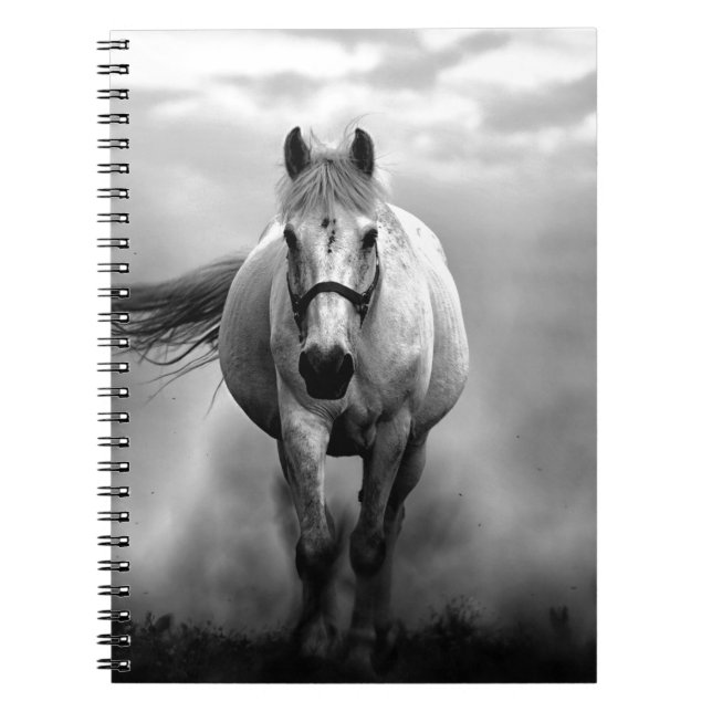 Black White Running Horse Freedom Anteckningsbok (Framsidan)