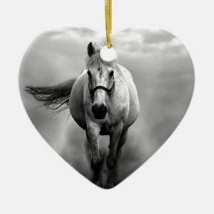 Black White Running Horse Freedom Julgransprydnad Keramik