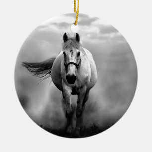 Black White Running Horse Freedom Julgransprydnad Keramik