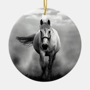 Black White Running Horse Freedom Julgransprydnad Keramik