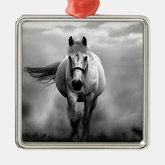 Black White Running Horse Freedom Julgransprydnad Metall (Framsidan)