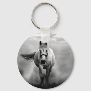 Black White Running Horse Freedom Nyckelring