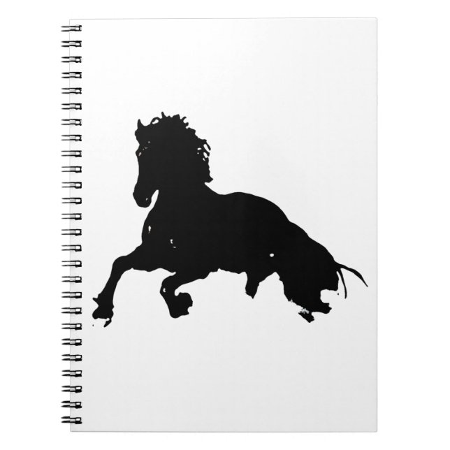 Black White Running Horse Silhouette Anteckningsbok Med Spiral (Framsidan)