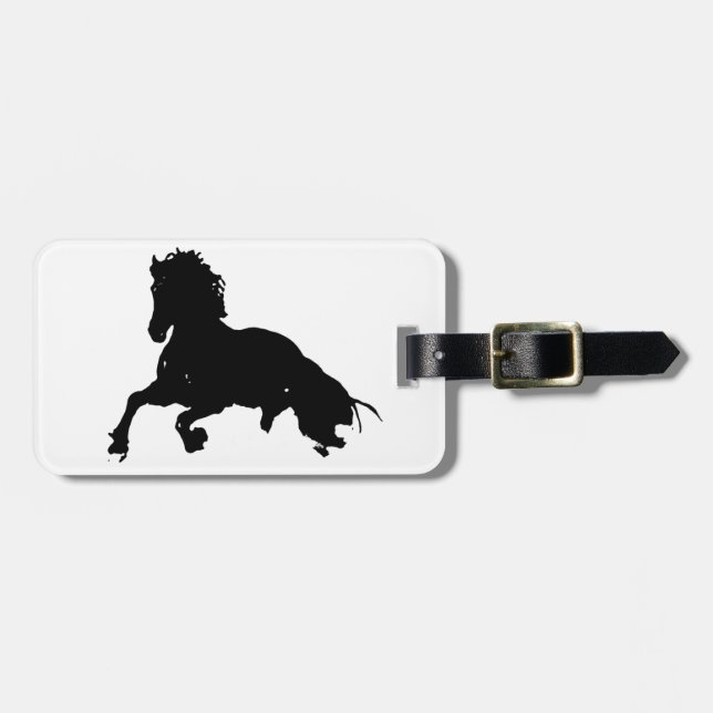 Black White Running Horse Silhouette Bagagebricka (Horisontell Framsida)