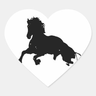 Black White Running Horse Silhouette Hjärtformat Klistermärke