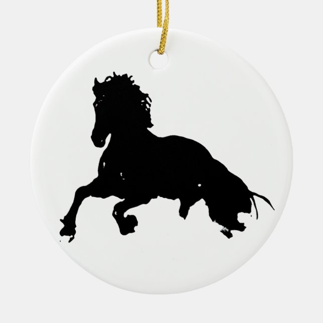 Black White Running Horse Silhouette Julgransprydnad Keramik (Framsidan)