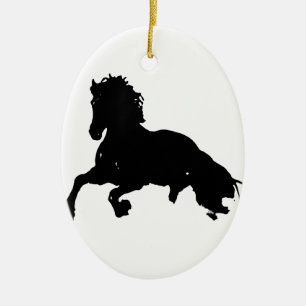 Black White Running Horse Silhouette Julgransprydnad Keramik