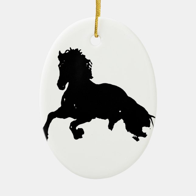Black White Running Horse Silhouette Julgransprydnad Keramik (Framsidan)