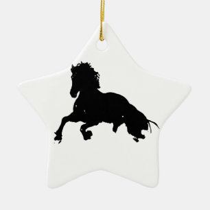 Black White Running Horse Silhouette Julgransprydnad Keramik