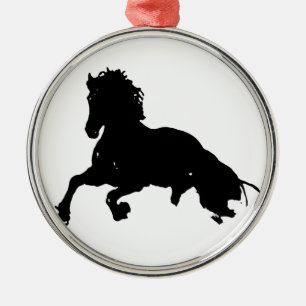 Black White Running Horse Silhouette Julgransprydnad Metall