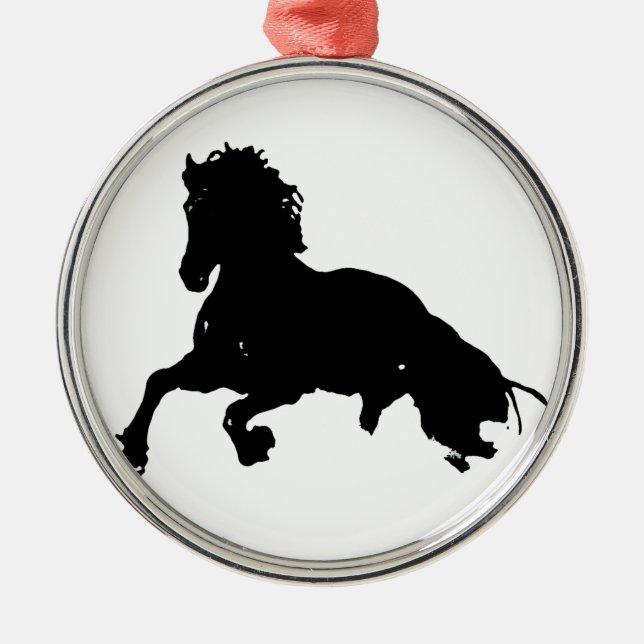 Black White Running Horse Silhouette Julgransprydnad Metall (Framsidan)