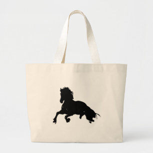 Black White Running Horse Silhouette Jumbo Tygkasse