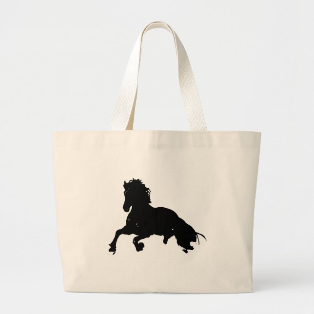 Black White Running Horse Silhouette Jumbo Tygkasse (Framsidan)