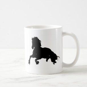 Black White Running Horse Silhouette Kaffemugg