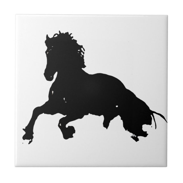 Black White Running Horse Silhouette Kakelplatta (Framsidan)