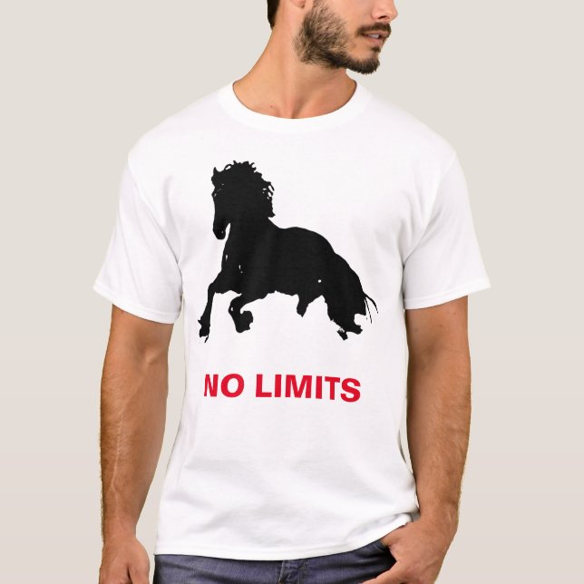 Black White Running Horse Silhouette No Limits T Shirt (Framsida)