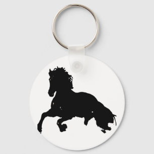 Black White Running Horse Silhouette Nyckelring