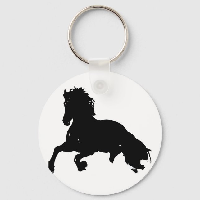 Black White Running Horse Silhouette Nyckelring (Framsida)
