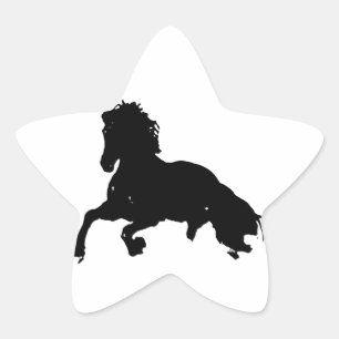 Black White Running Horse Silhouette Stjärnformat Klistermärke