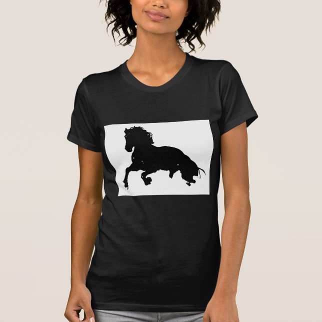 Black White Running Horse Silhouette Tee Shirt (Framsida)