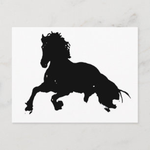 Black White Running Horse Silhouette Vykort