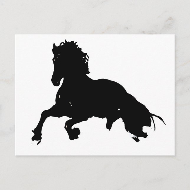 Black White Running Horse Silhouette Vykort (Framsida)