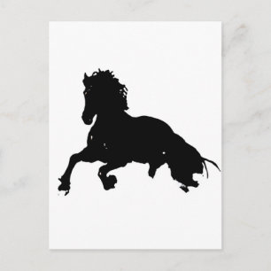 Black White Running Horse Silhouette Vykort