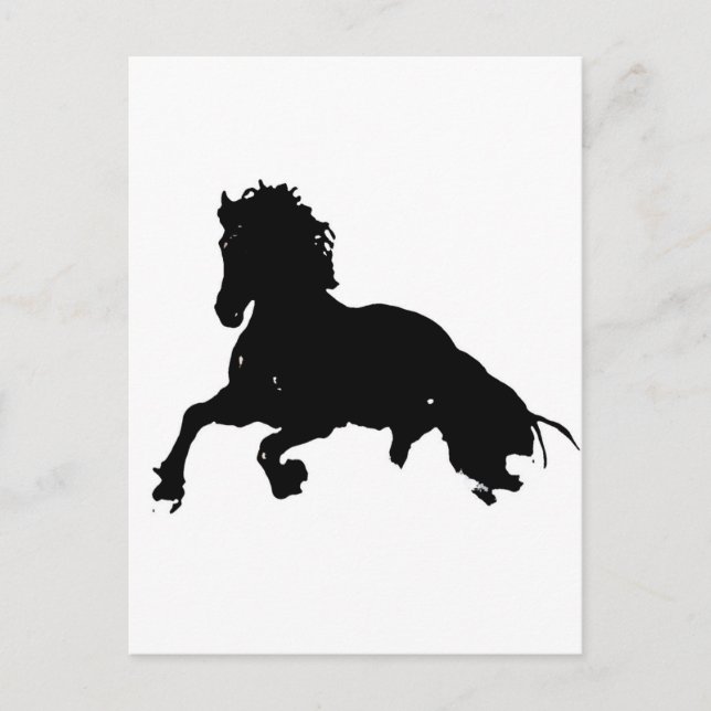 Black White Running Horse Silhouette Vykort (Framsida)