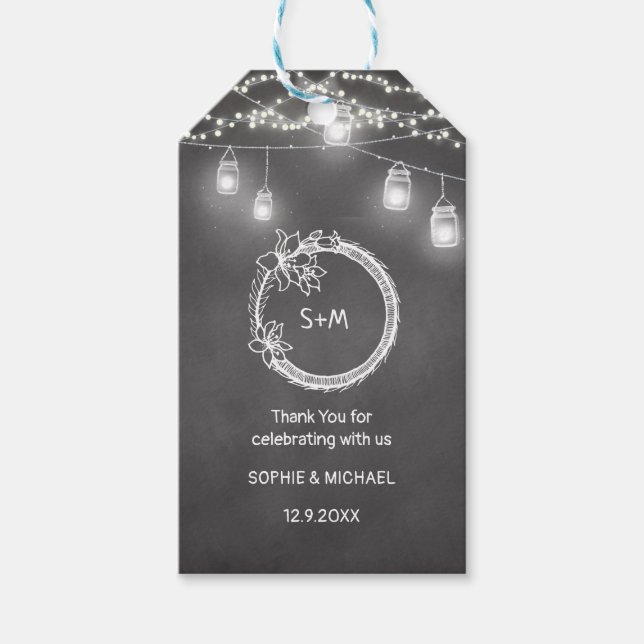 Black White Rustic Bröllop Mason Burk Presentetikett (Framsidan)