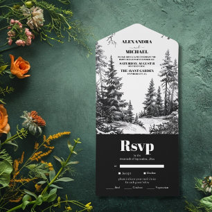 Black White Rustic Mountain Forest Bröllop