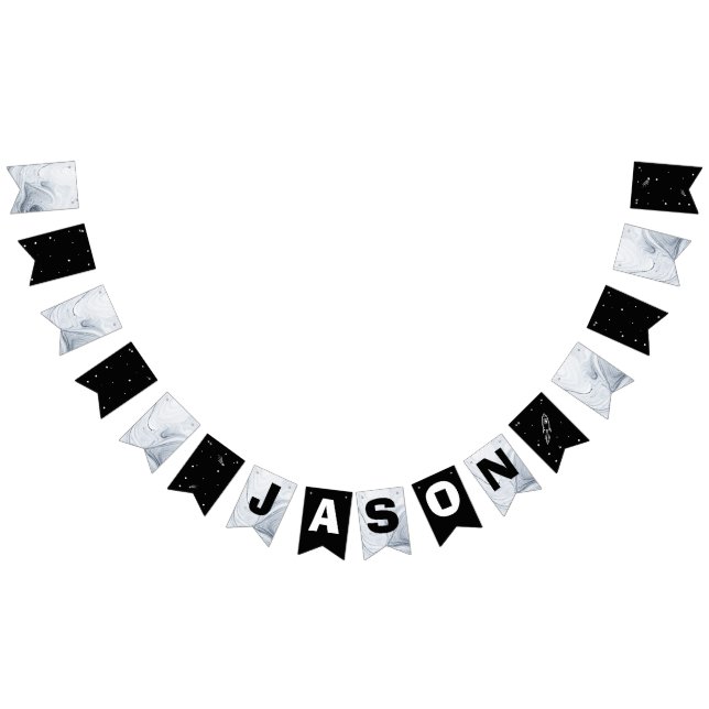 Black White Rymden Astronaut Birthday Banner Vimplar (Alla)