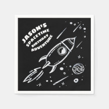Black White Rymden Astronaut Birthday Napkin