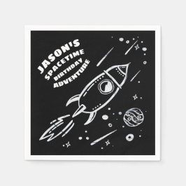 Black White Rymden Astronaut Birthday Napkin Pappersservett