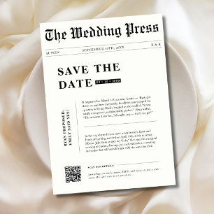 Black White sa ja Newspaper Stil Bröllop Spara Datumet