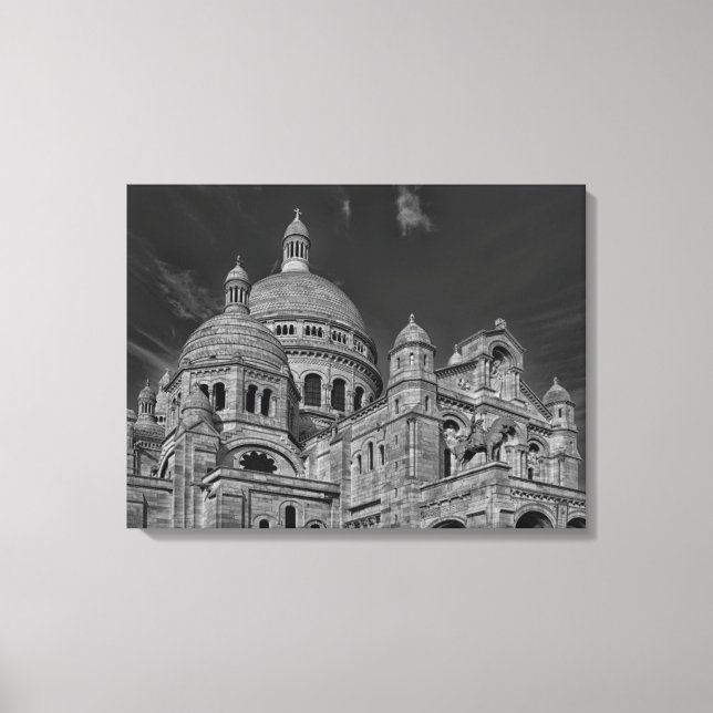 Black White Sacre Coeur Paris Europe Travel Canvastryck (Framsida)