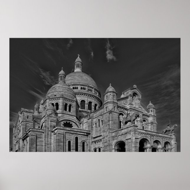 Black White Sacre Coeur Paris Europe Travel Poster (Framsidan)