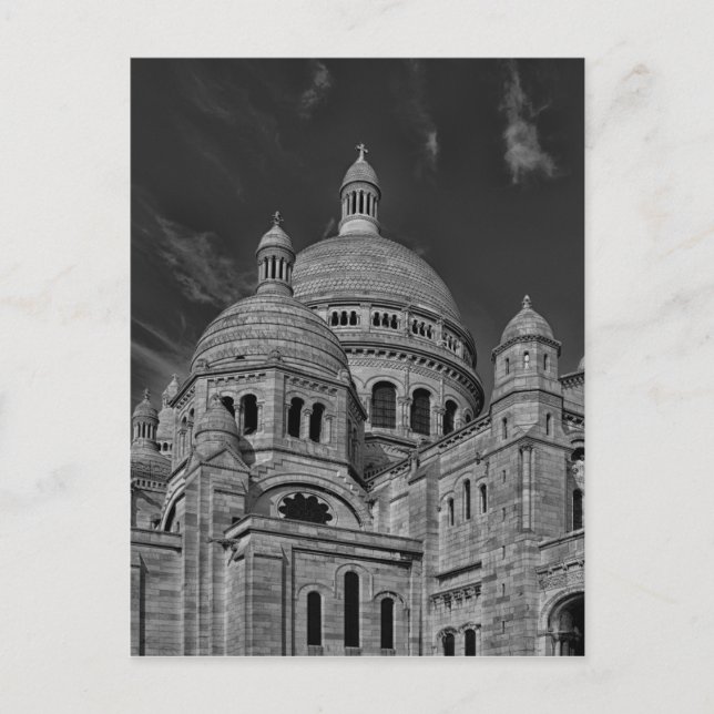 Black White Sacre Coeur Paris Europe Travel Vykort (Framsida)