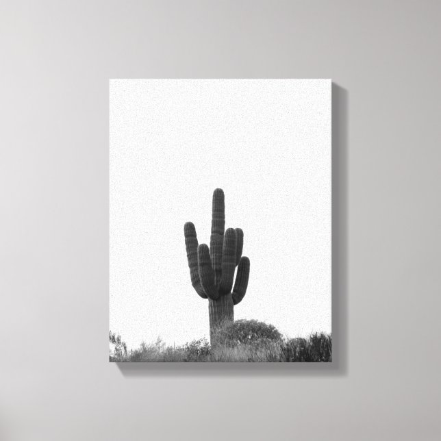 Black & White Saguaro Cactus ovanpå Backe 11 x 14 Canvastryck (Framsida)