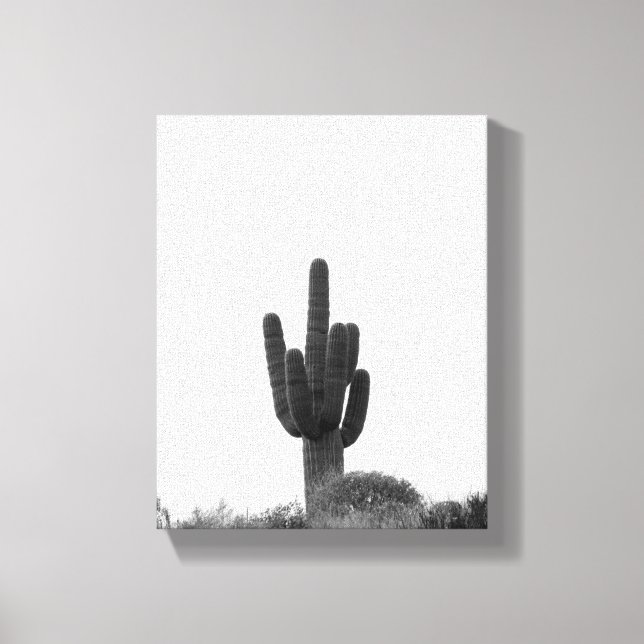 Black & White Saguaro Cactus ovanpå Backe 8 x 10 Canvastryck (Framsida)