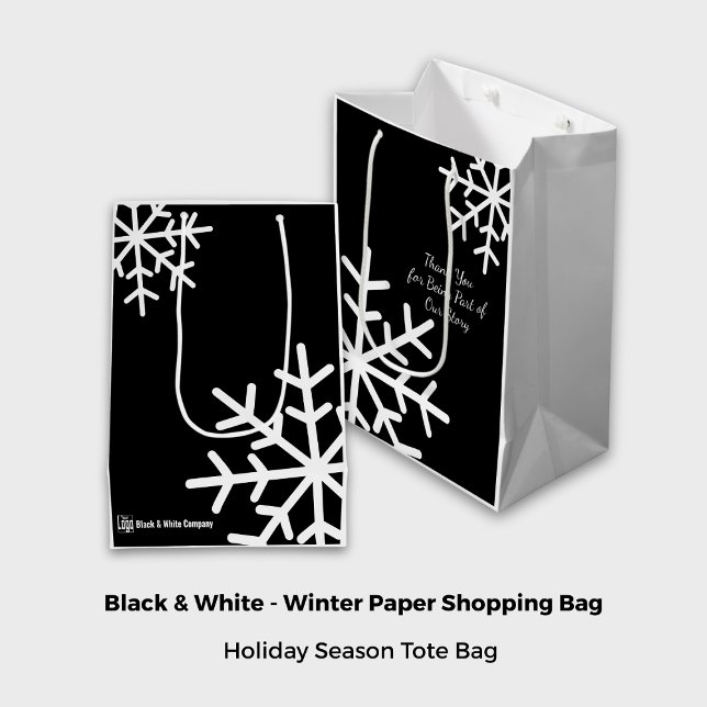 Black & White Säsong Motto Company Logotyp Namn (Black & White Seasonal Motto Company Logo Name Medium Gift Bag)