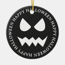 Black & White Scary Halloween Ghost Ansikte Julgransprydnad Keramik