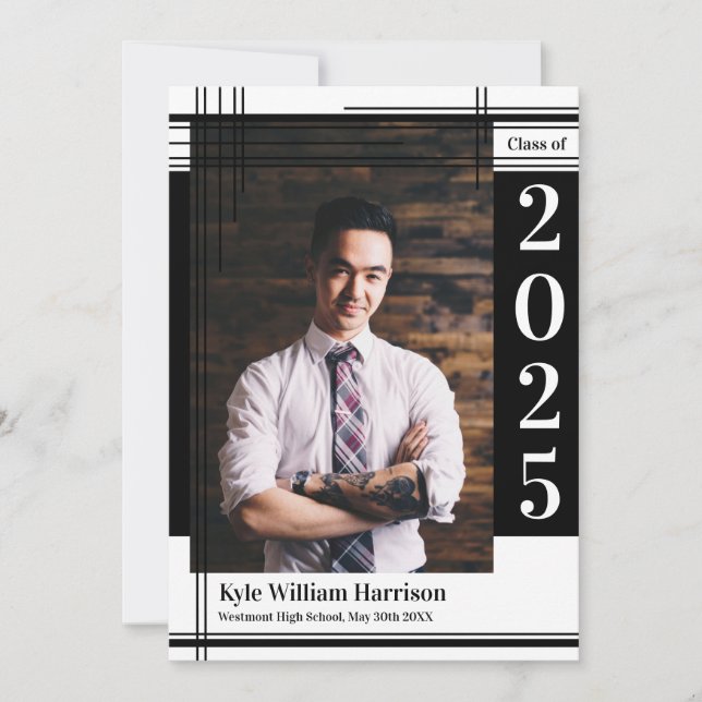 Black White School Färg Studenten Photo Play Inbjudningar (Framsida)