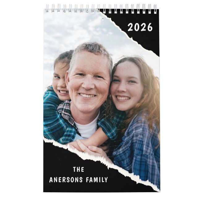 Black & White Scrapbook Custom Family Photo 2026  Kalender (Omslag)