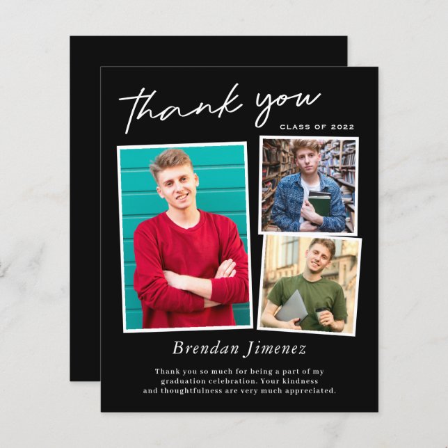 Black White Script 3 Photo Studenten Tack (Fram/baksida)