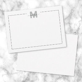 Black White Script Calligraphy Namn Monogram Anteckningskort
